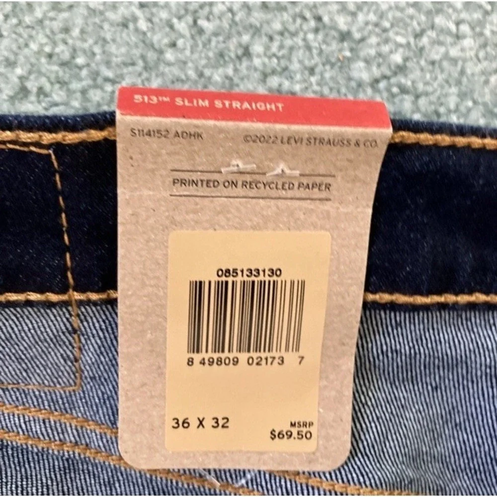 Levi's 513 Slim Straight Men's Jeans 36x32 Dark Blue Denim Cowboy NWT